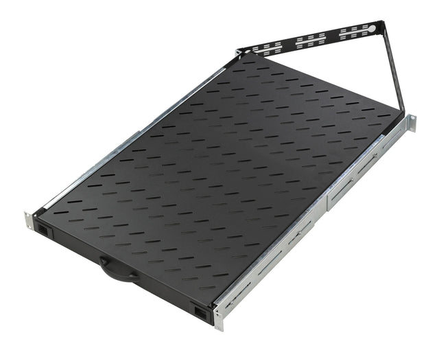 19" Fachboden ausziehbar, 1HE, 50kg Last, T=720mm, schwarz