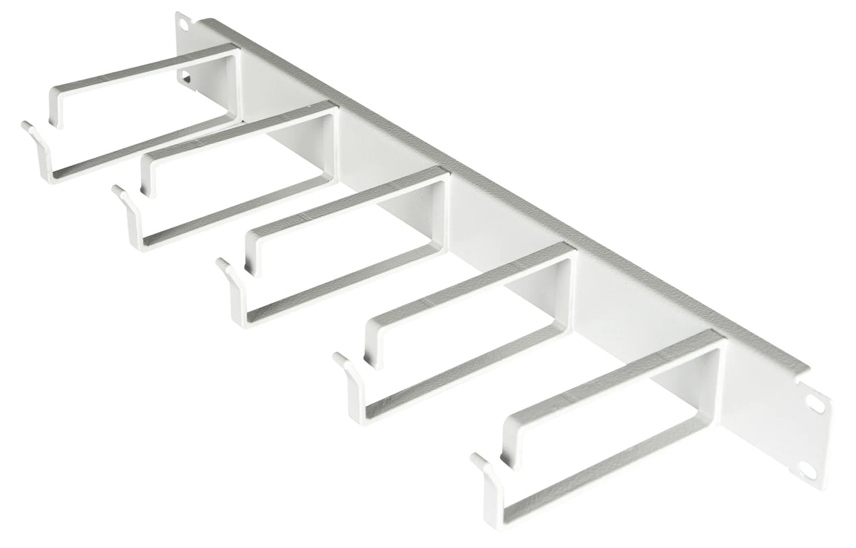 19" Kabelführungspanel, 1HE, 5 Metall-Ringe 130mm, RAL7035