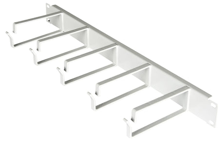 19" Kabelführungspanel, 1HE, 5 Metall-Ringe 130mm, RAL7035