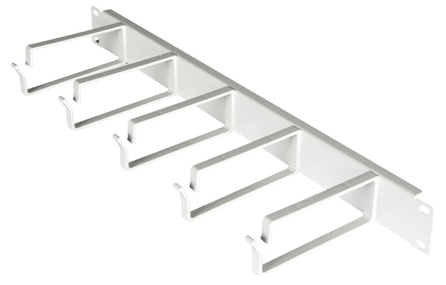 19" Kabelführungspanel, 1HE, 5 Metall-Ringe 130mm, RAL7035