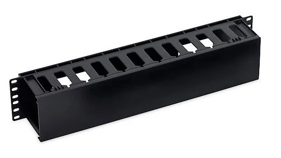 19" Kabelführungspanel, 2HE, Kunststoff, RAL9005 Schwarz