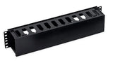 19" Kabelführungspanel, 2HE, Kunststoff, RAL9005 Schwarz
