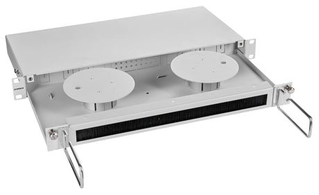 19" LWL Überlängenschubladenbox, T=210mm, 1HE, RAL7035