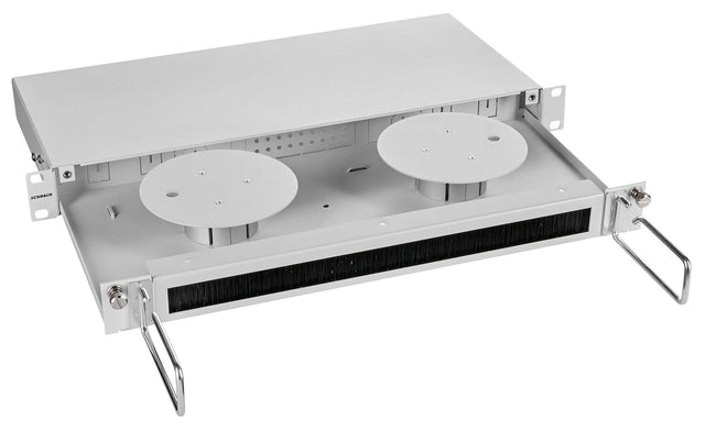 19" LWL Überlängenschubladenbox, T=210mm, 1HE, RAL7035