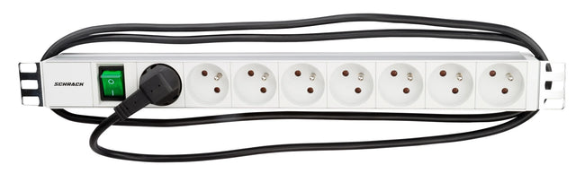 19" Netzleiste 8xUTE, Schalter, Profil ALU 1HE, 2m-Kabel