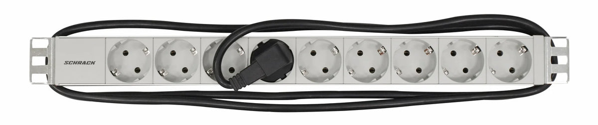 19" Netzleiste 9x Schuko, Profil ALU 1HE, 2m-Kabel, RAL7035
