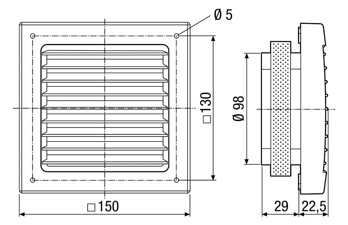 MAICO Lüftungsgitter Kst 150x150mm SG 100