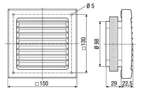 MAICO Lüftungsgitter Kst 150x150mm SG 100