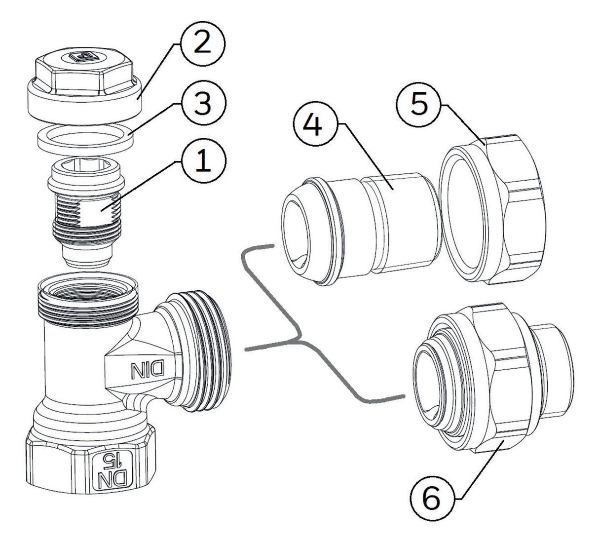 HONEYWELL Rücklaufverschraubung Verafix- Messing, vernickelt, D, 1/2"