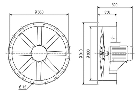 MAICO Rohrventilator  800mm 400V 4W ST DAR 80/4 4-1 31478cbm/h 50°C