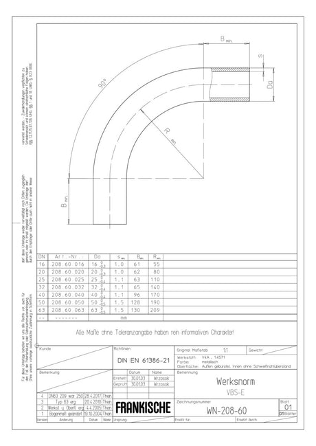 FRÄNKISCHE Steckbogen  32mm Metall unbeh VBS-E 32 hfr Oberfl.gebürst edst