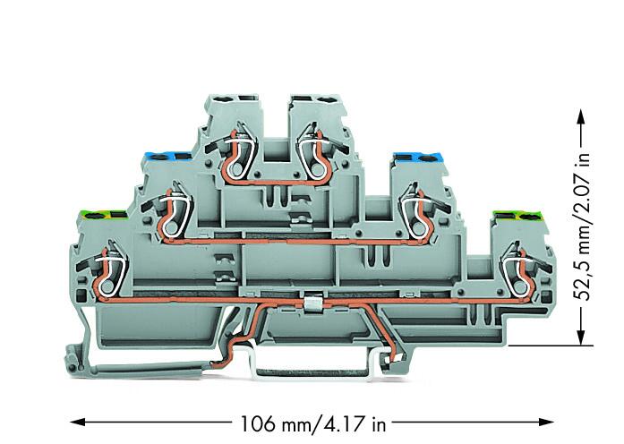 WAGO Reihenklemme 3Etagen 2kl gr 24A Serie 870 870-567 TS35
