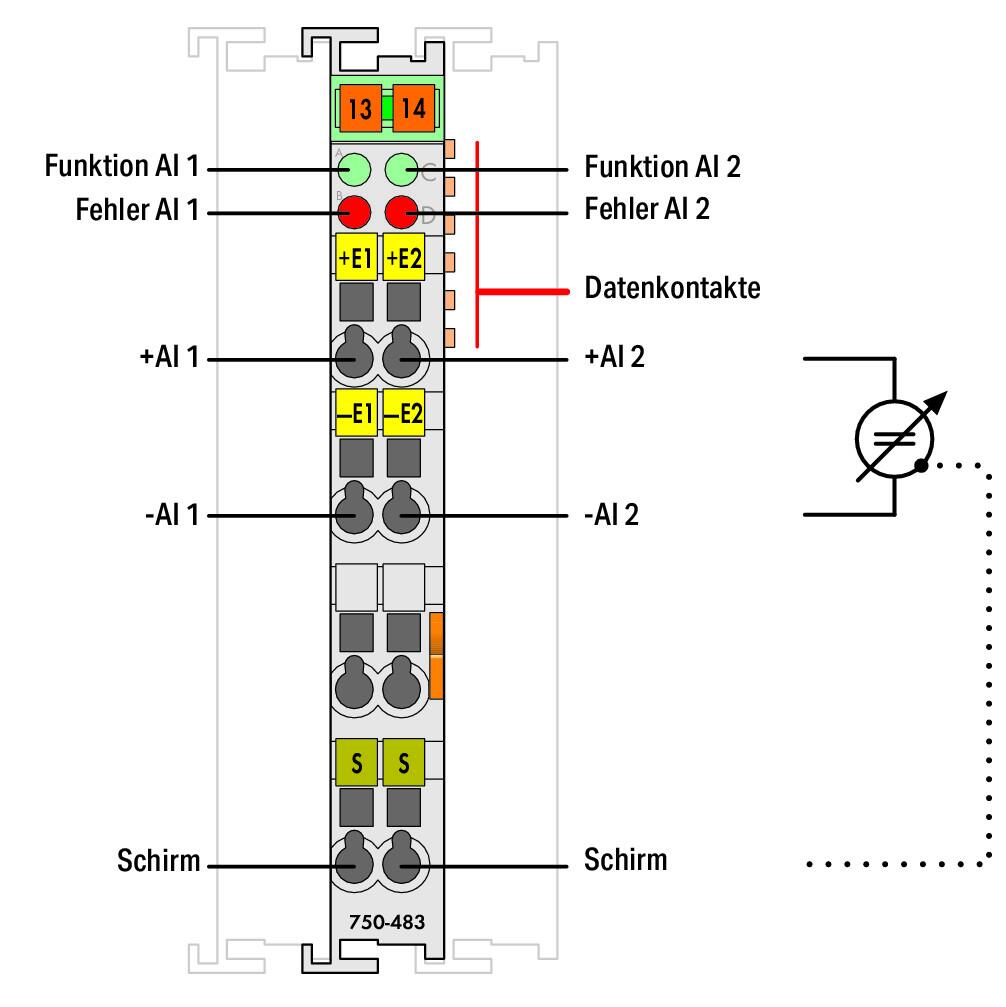 WAGO Analoges I/O-Modul DC 24V Eing.Spg 750-483/040-000 Federzug