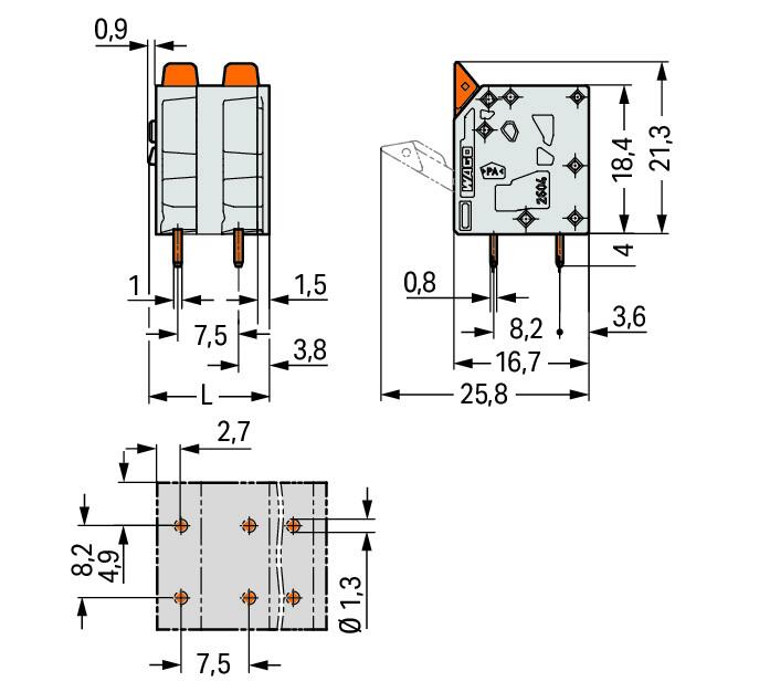 WAGO Printklemme 12f 1re gr RM=7,5 Serie 2604 2604-3312 Federzug/Löt