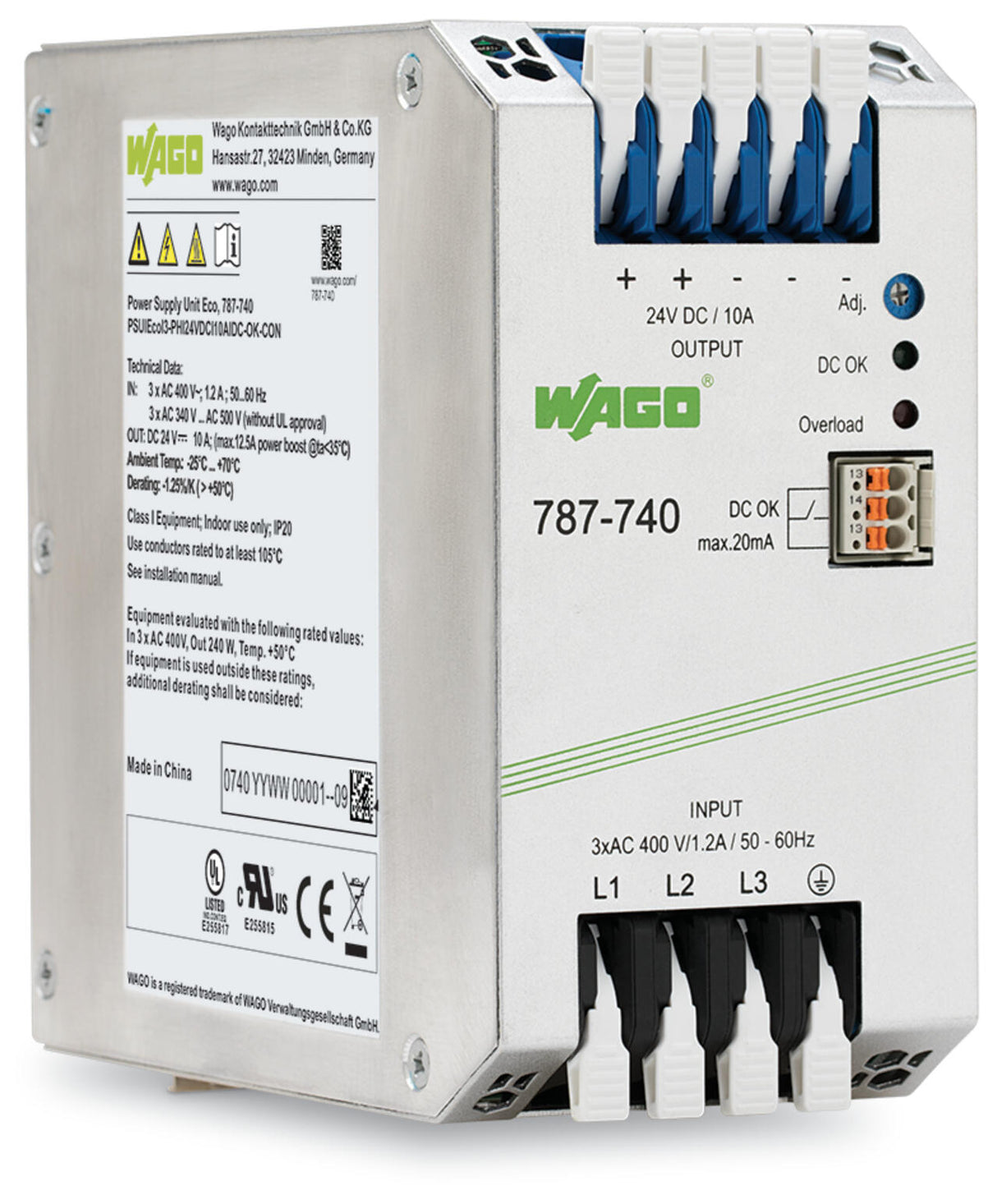 WAGO Gleichstromversorgung 22-28V 300W Serie 787 787-740 325-575VUC 12,5A 4TE