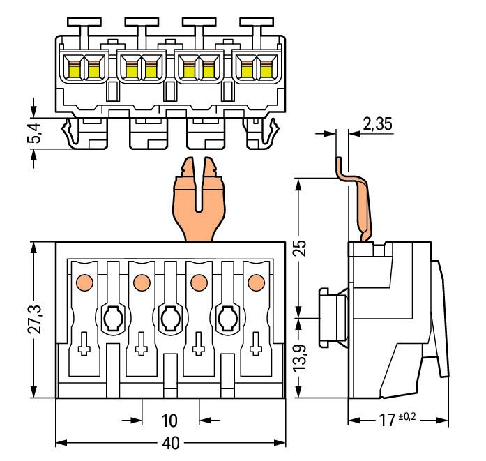 WAGO Klemmleiste 0,5-2,5qmm 24A 4p 40mm Serie 294 294-8324 Thermopl ws Federzug