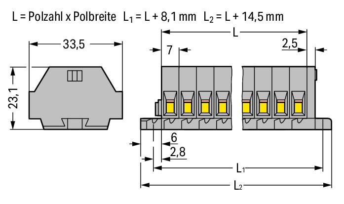 WAGO Klemmleiste 0,08-4qmm 24A 7p 63,5mm Serie 262 262-107 Thermopl gr Federzug
