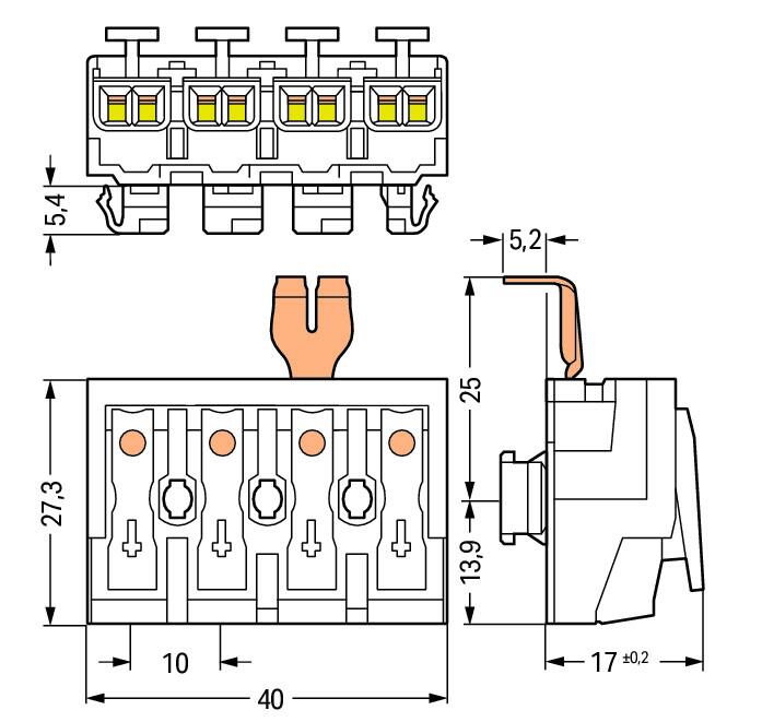 WAGO Klemmleiste 0,5-2,5qmm 24A 4p 40mm Serie 294 294-8224 Thermopl ws Federzug