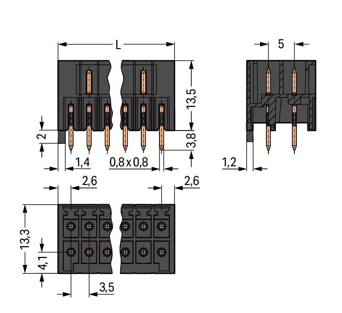 WAGO Platinenstecker Stift 32p sw 2re Serie 713 713-1476/107-000 3,5mm zinn