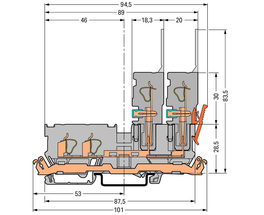 WAGO Reihenklemme 1Etage 4kl gr 32A TS35 Serie 769 769-211