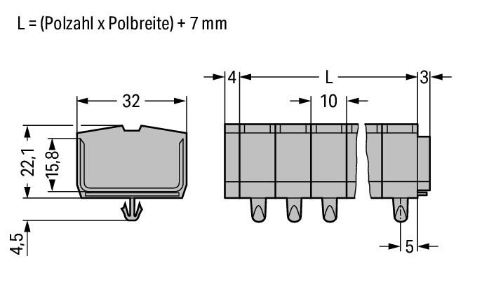 WAGO Klemmleiste 0,08-2,5qmm 24A 10p gr Serie 264 264-260 Thermopl 107mm