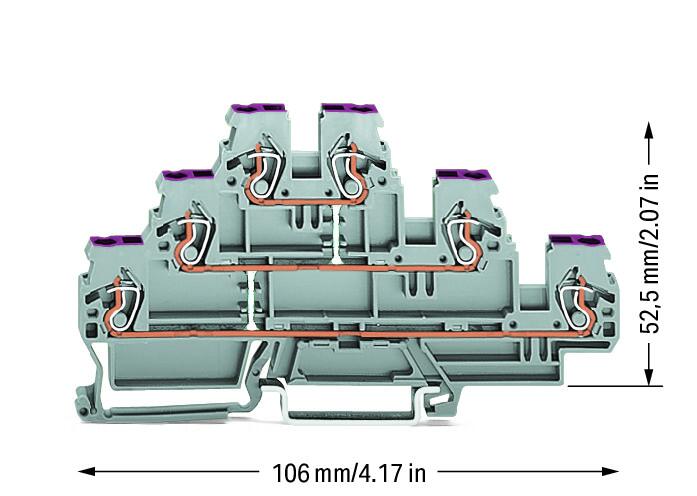 WAGO Reihenklemme 3Etagen 2kl gr 24A Serie 870 870-556 TS35