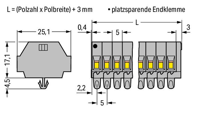 WAGO Klemmleiste 0,08-1,5qmm 18A 7p gr Serie 260 260-157 Thermopl 39,4mm