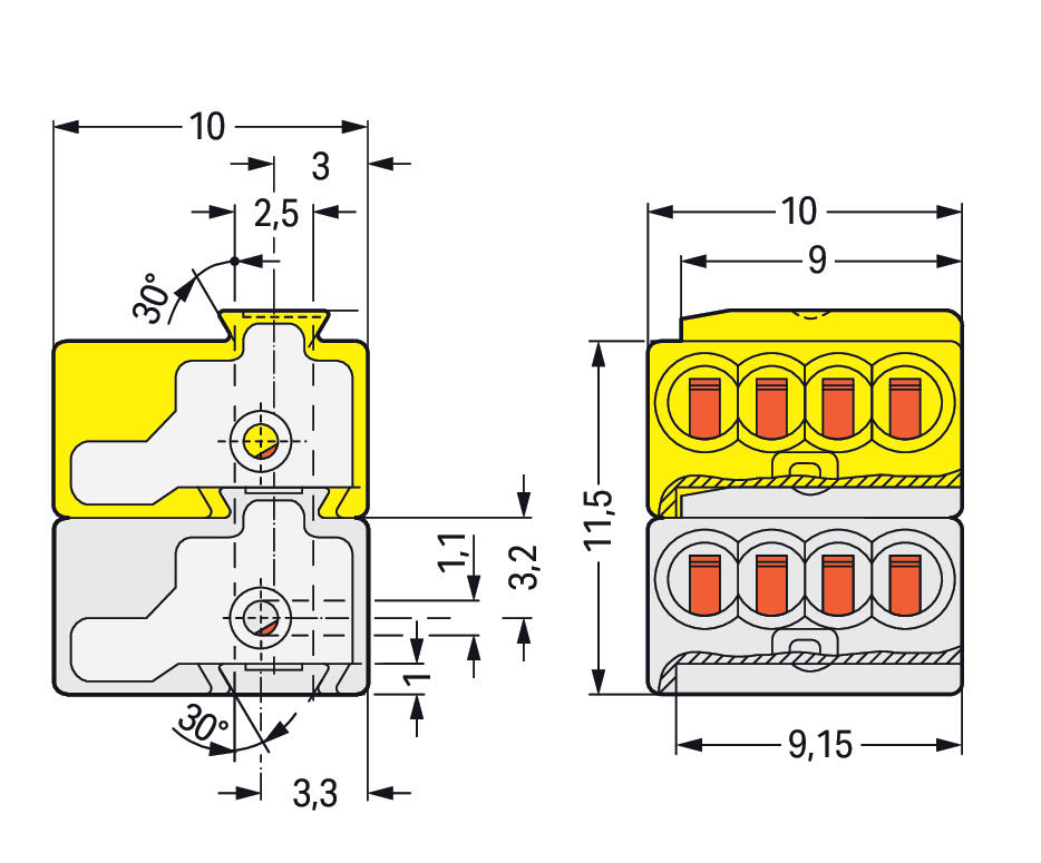 WAGO Steckklemme 8f 100V 6A lgr/ge Serie 243 243-212 f.Massivleit
