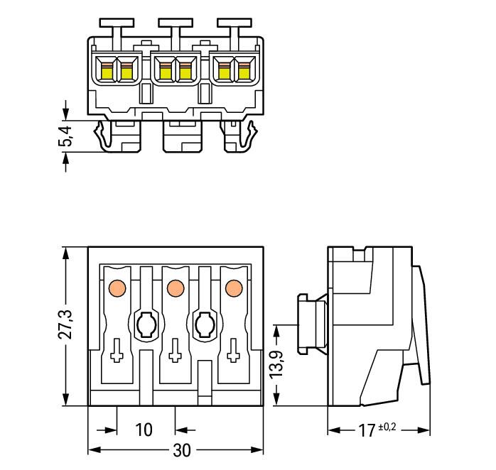 WAGO Klemmleiste 0,5-2,5qmm 24A 3p 30mm Serie 294 294-8013 Thermopl ws Federzug
