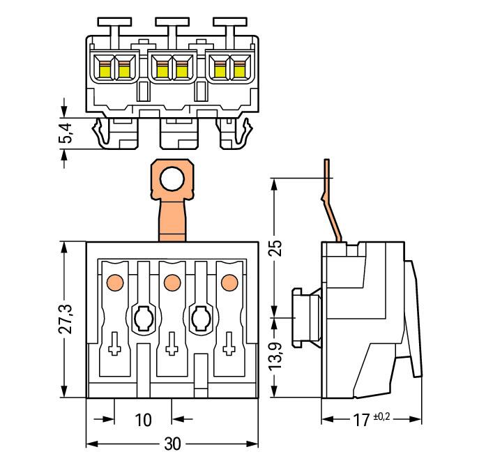 WAGO Klemmleiste 0,5-2,5qmm 24A 3p 30mm Serie 294 294-8413 Thermopl ws Federzug