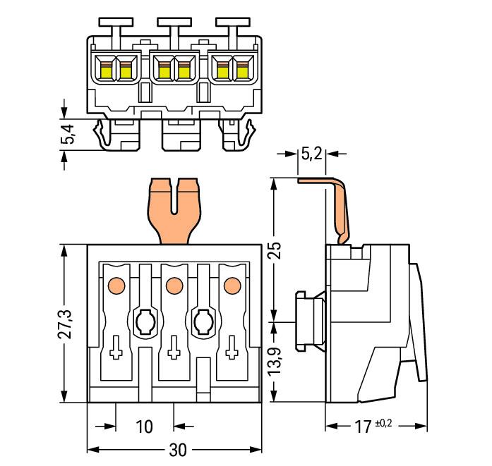 WAGO Klemmleiste 0,5-2,5qmm 24A 3p 30mm Serie 294 294-8213 Thermopl ws Federzug