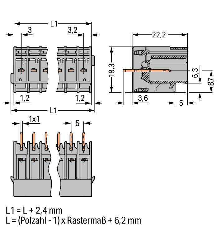 WAGO Platinenstecker Stift 5p gr 1re 5mm Serie 769 769-635/003-000 zinn Löt