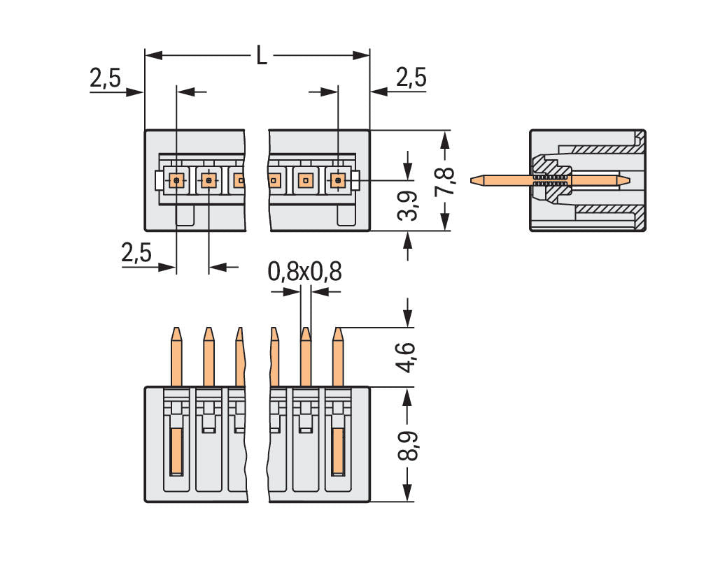 WAGO Platinenstecker Stift 3p lgr 1re Serie 733 733-333 2,5mm zinn Löt
