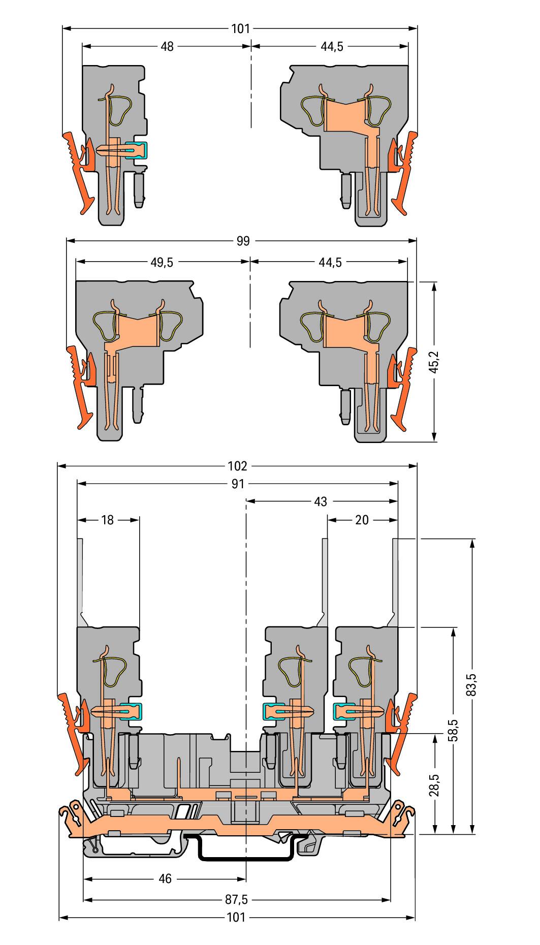 WAGO Reihenklemme 1Etage 4kl gr 32A TS35 Serie 769 769-201