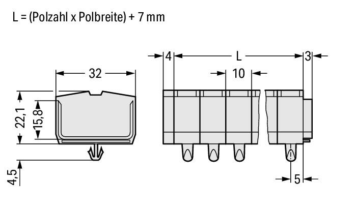 WAGO Klemmleiste 0,08-2,5qmm 23A 10p lgr Serie 264 264-290 Thermopl 107mm