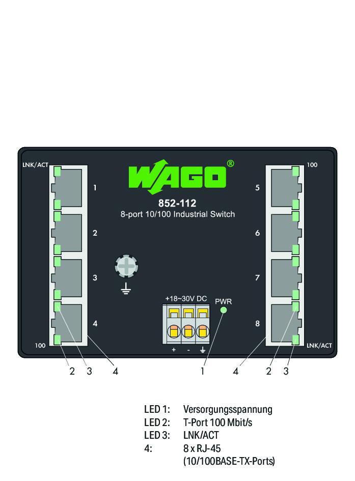 WAGO Switch Hutschiene 8x10/100Mbps Serie 852 852-112/000-001 Managebar