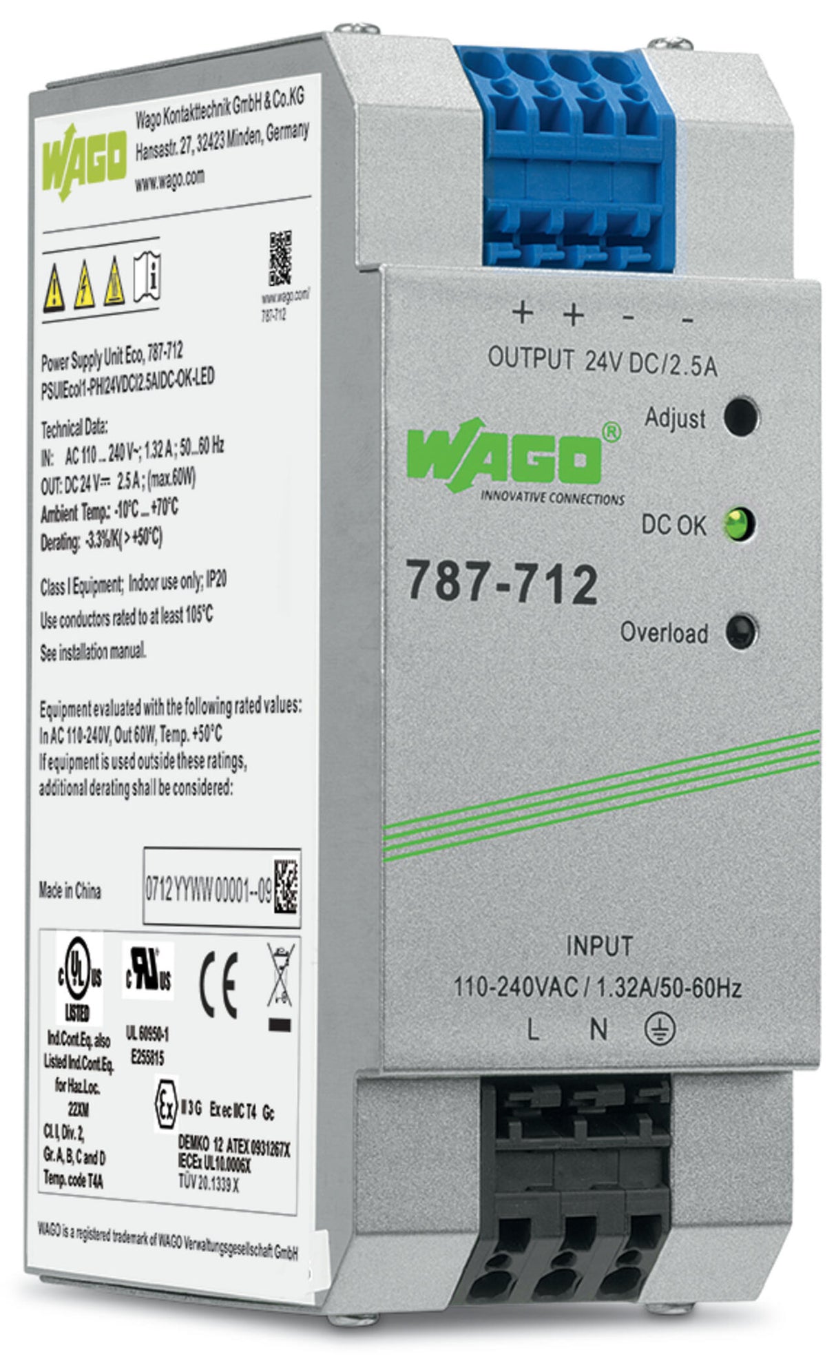 WAGO Gleichstromversorgung 22-28V 60W Serie 787 787-712 85-264VUC 2,5A 161VA