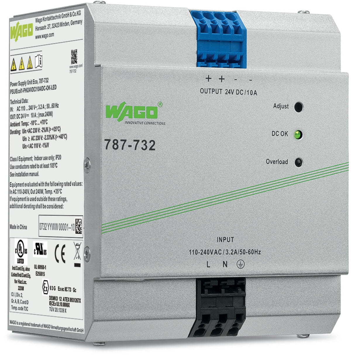 WAGO Gleichstromversorgung 22-28V 240W Serie 787 787-732 85-264VUC 10A 345VA