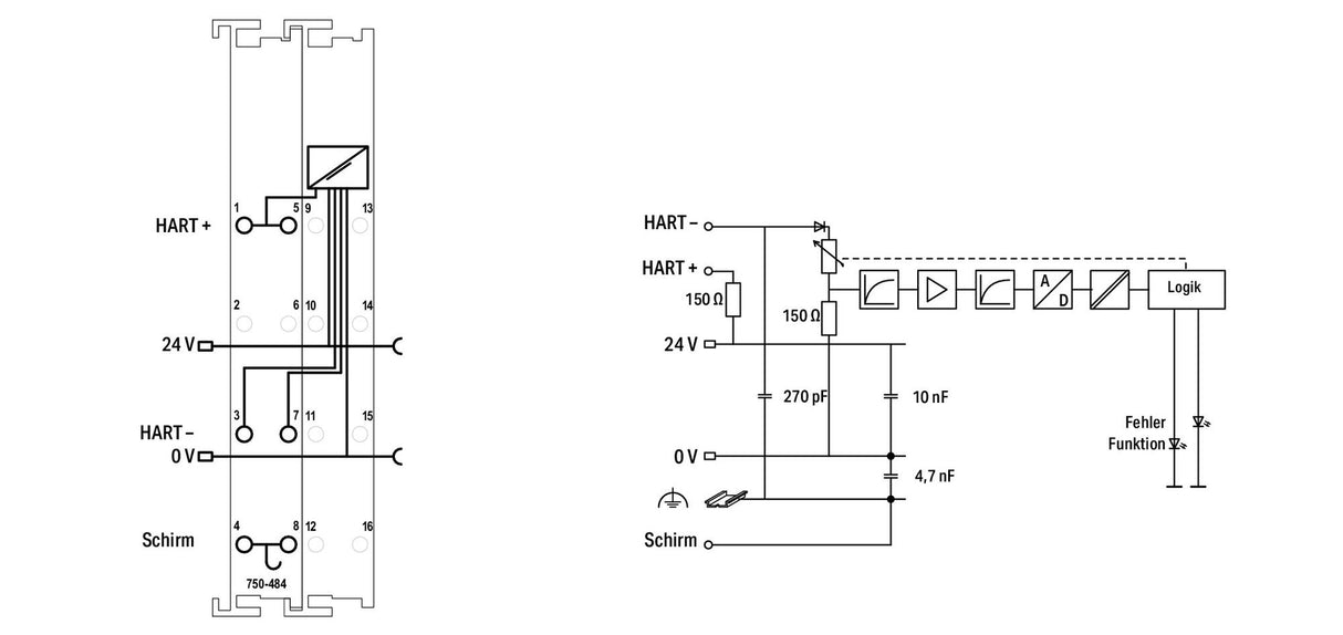 WAGO Analoges I/O-Modul DC 24V Eing.Spg 750-484/040-000 Federzug