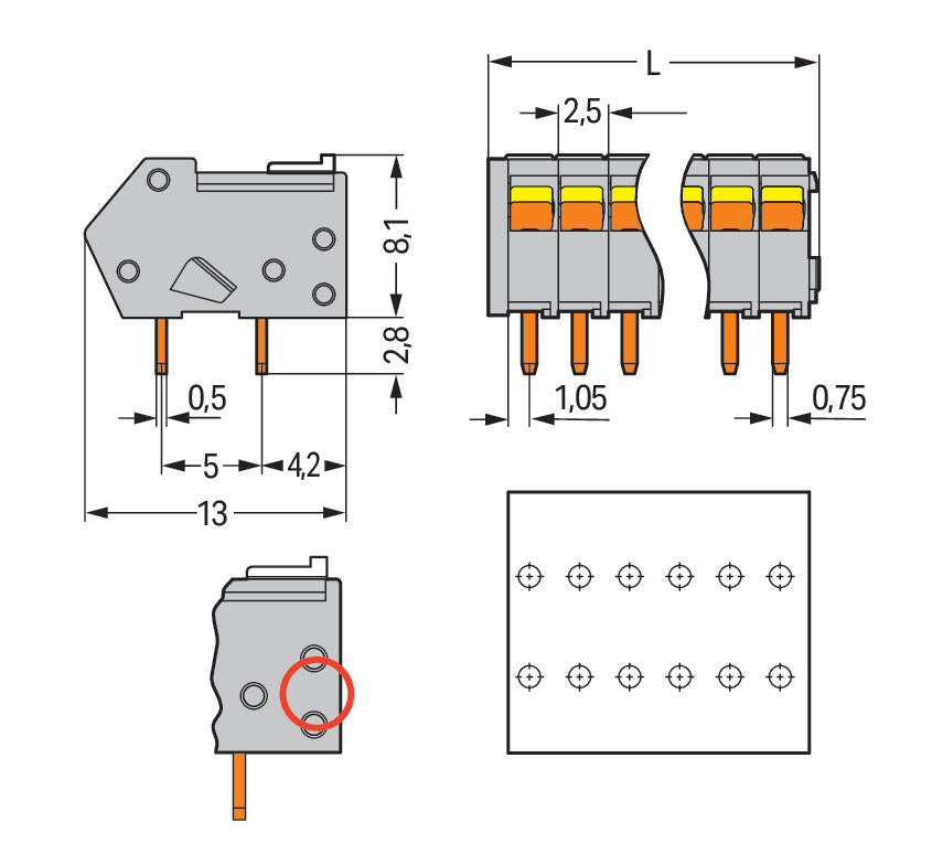 WAGO Printklemme 24f 1re bl RM=2,5 218-102/000-006 Federzug/Löt 0,25qmm