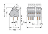 WAGO Printklemme 4f 1re gr RM=2,5 Serie 233 233-204 Federzug/Löt 0,25qmm