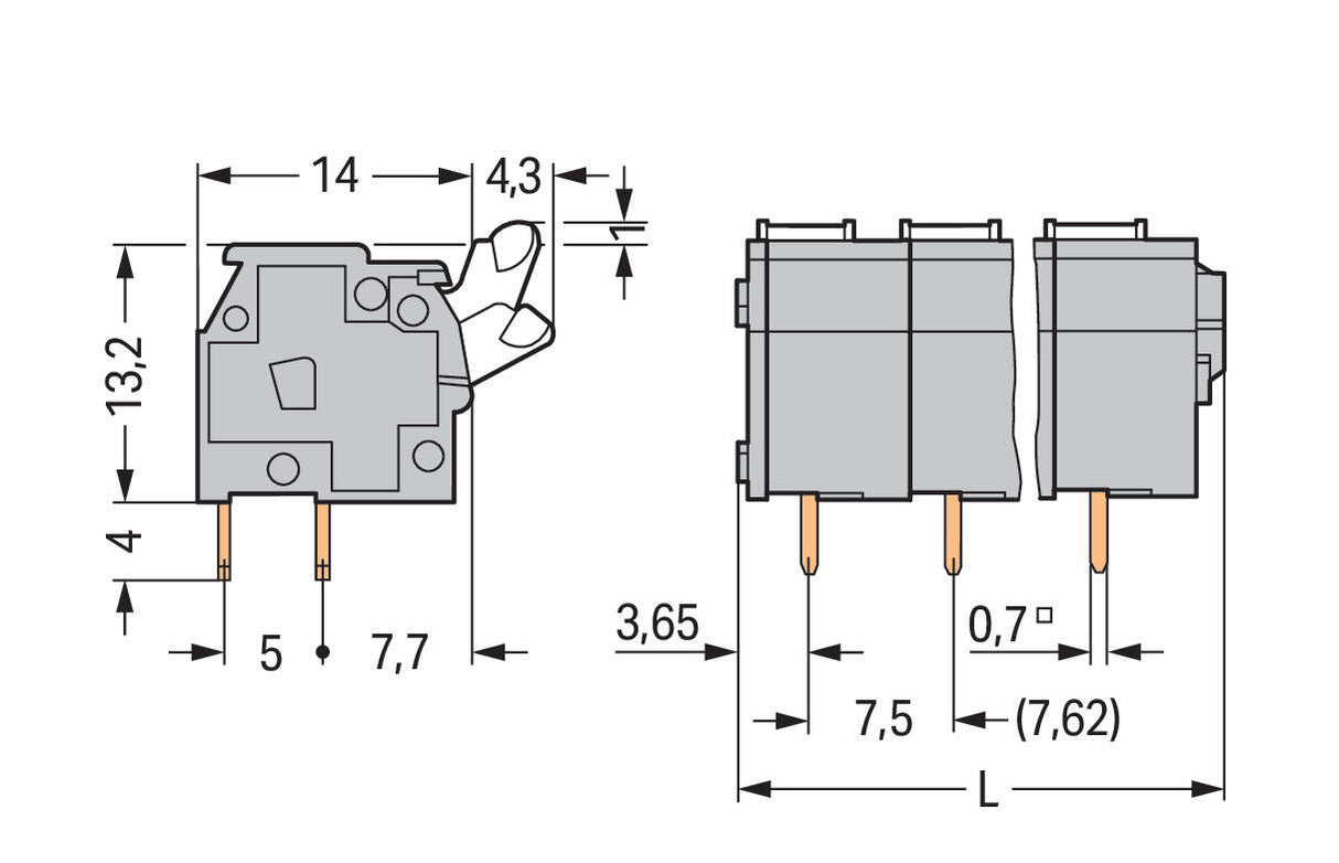 WAGO Printklemme 12f 1re gr RM=7,5 Serie 255 255-512/333-000 Federzug/Löt