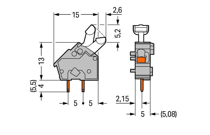 WAGO Printklemme 2f 1re gr RM=5 Serie 256 256-748/333-000 Federzug/Löt