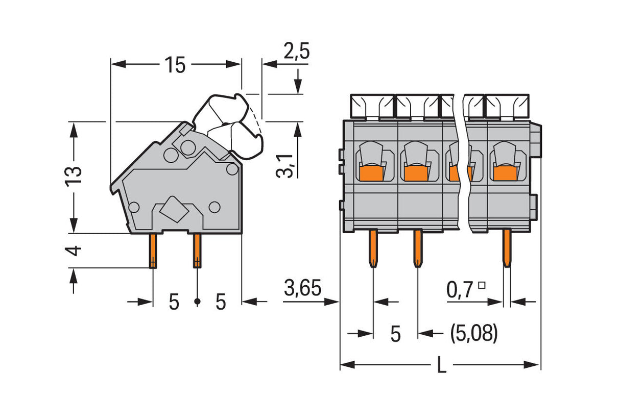 WAGO Printklemme 1f 1re sw RM=5,08 Serie 256 256-848 Federzug/Löt