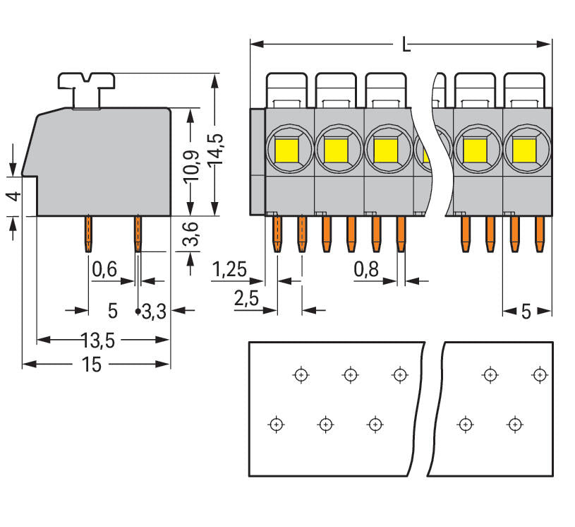 WAGO Printklemme 2f 1re rs RM=5 Serie 804 804-102/000-051 Federzug/Löt