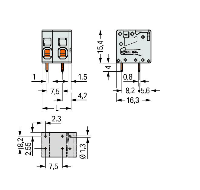 WAGO Printklemme 3f 1re gr RM=7,5 Serie 2624 2624-1303 Federzug/Löt
