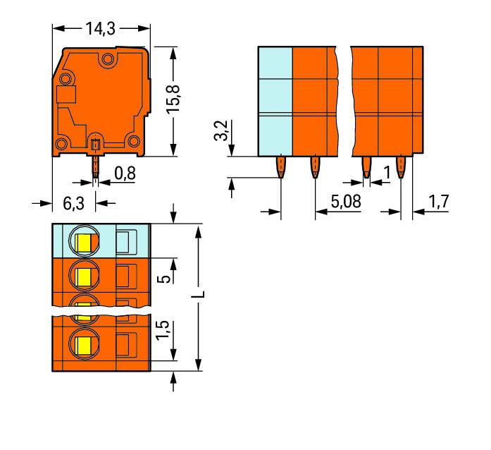 WAGO Printklemme 5f 1re or RM=5,08 Serie 739 739-155 Federzug/Löt