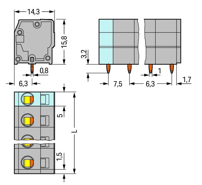 WAGO Printklemme 10f 1re gr RM=7,5 Serie 739 739-210 Federzug/Löt