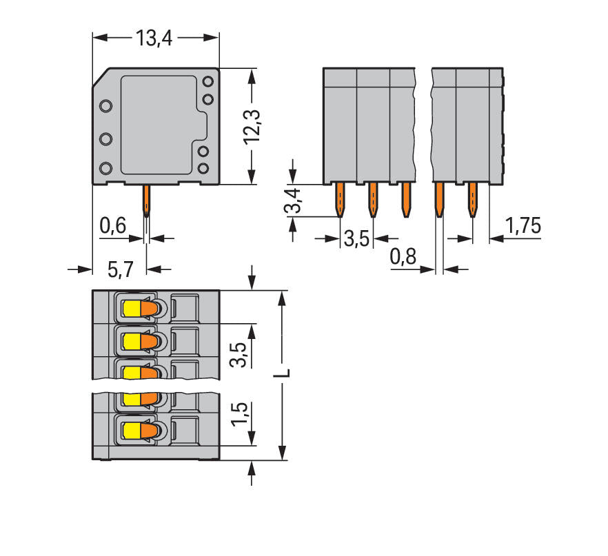 WAGO Printklemme 2f 1re gr RM=3,5 Serie 739 739-302 Federzug/Löt