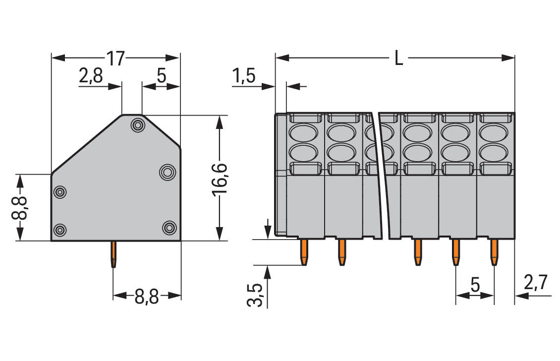 WAGO Printklemme 20f 2re gr RM=5 Serie 816 816-110 Federzug/Löt